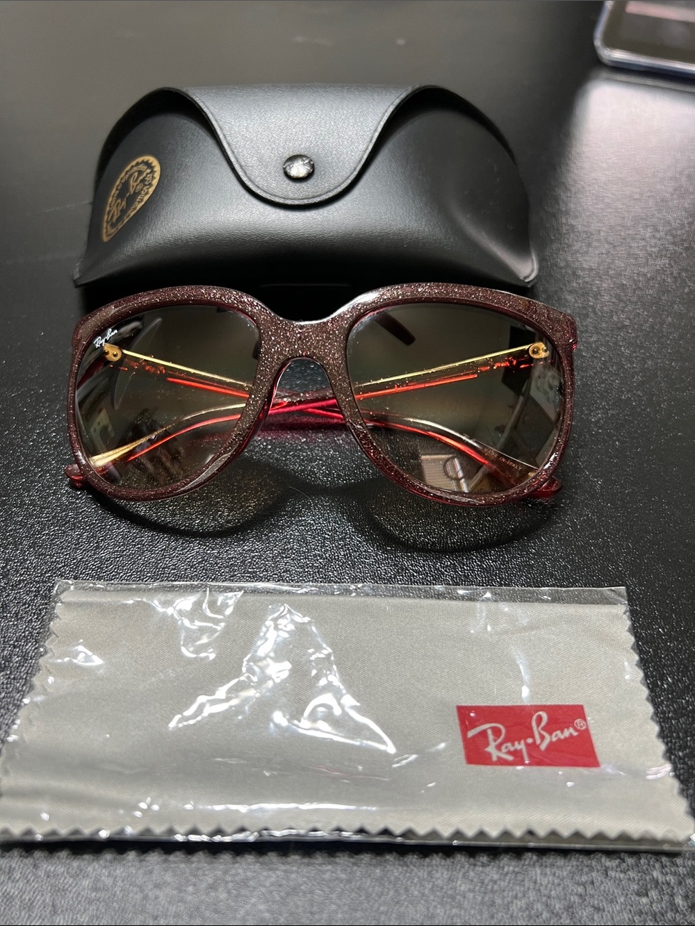 Ray-Ban Women’s Glitter Burgundy Frames with Gold Temples